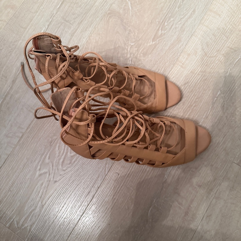 Elegant Tan Lace-Up Women's Sandals